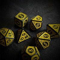 Thumbnail for Yellow Lattice on Black Acrylic - 7pcs RPG Full Dice Set Scatter