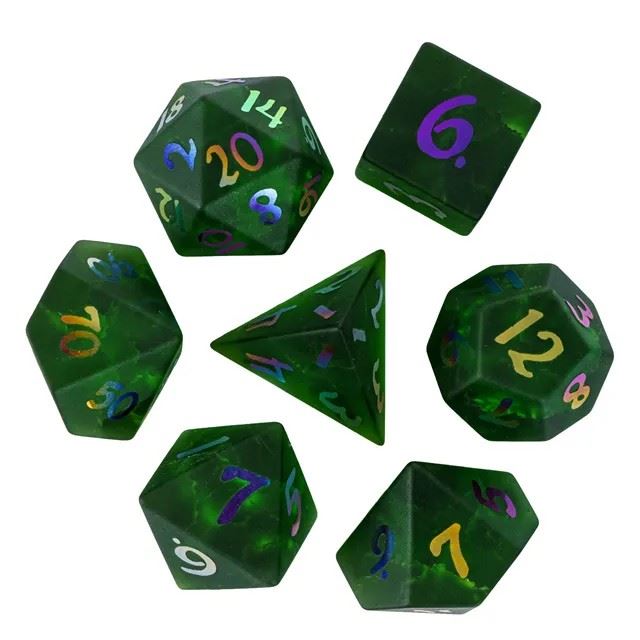 Cracked & Frosted Green Glass - 7pcs RPG Dice Set