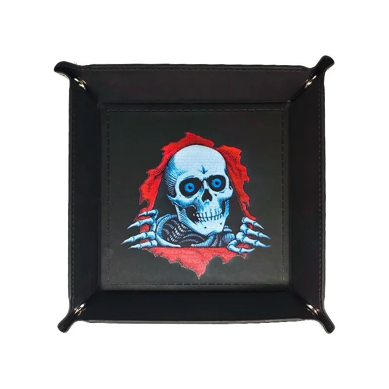 Skeleton on Black PU Leather - Square Hard Dice Tray