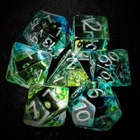 Thumbnail for Green & Black with Blue Swirl in Clear Resin - 7pcs RPG Full Dice Set