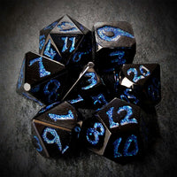 Thumbnail for Blue Font in Black Metal - 7pcs RPG Dice Set