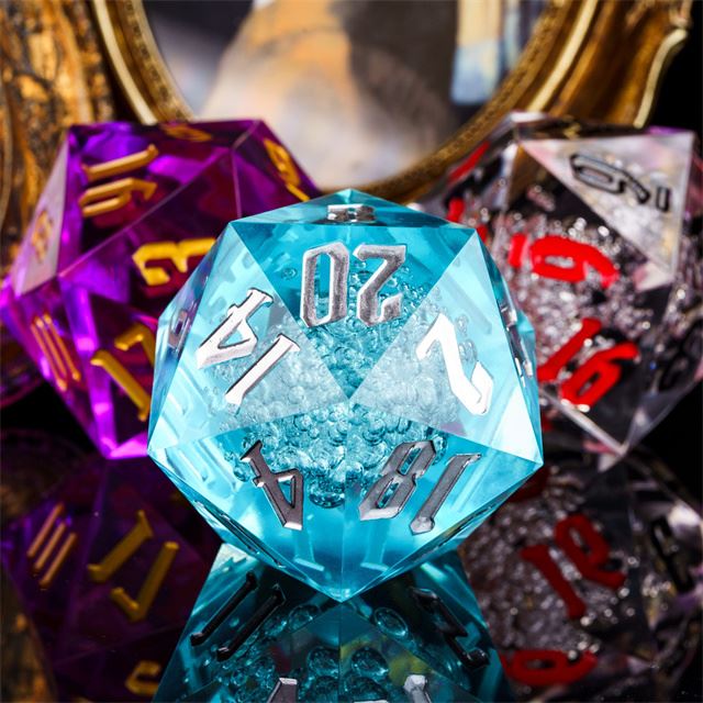 Bubbles in Clear & Blue Sharp Acrylic - D20 RPG Dice