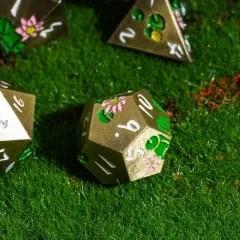 Pink Lotus Flower in Bronze Metal - 7pcs RPG Dice Set