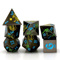 Thumbnail for Green & Yellow in Nickel Metal - 7pcs RPG Dice Set