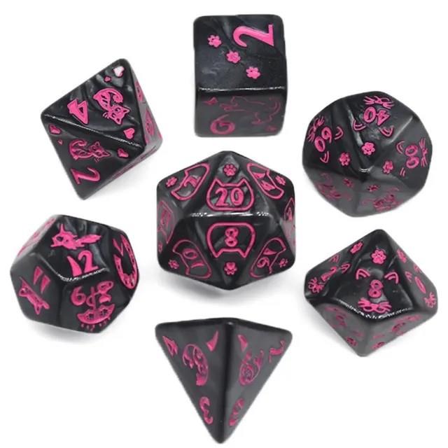 Pink Cats on Black Acrylic - 7pcs RPG Full Dice Set