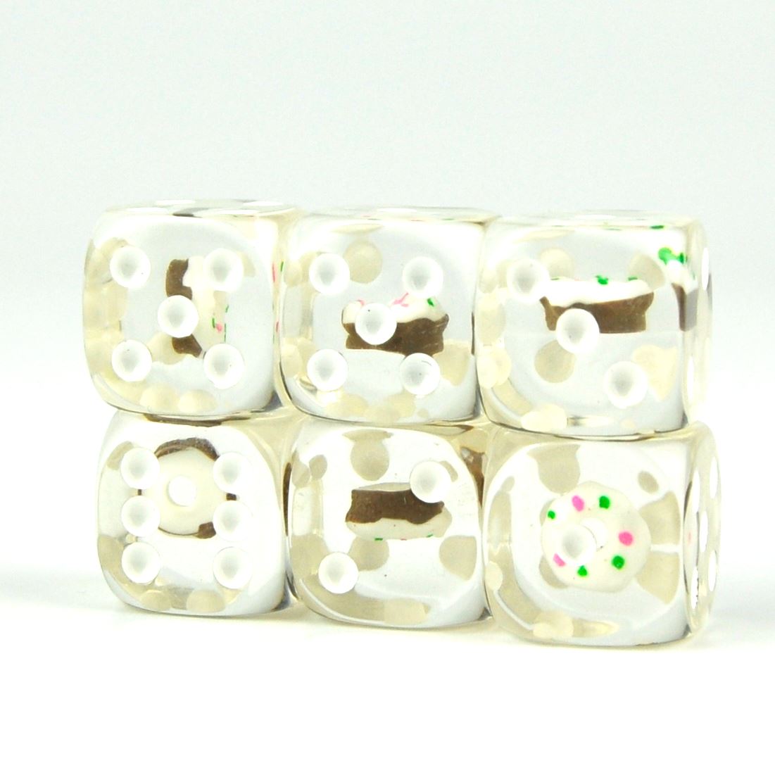 White Donut in Clear Resin - 6pcs D6 RPG Dice Set