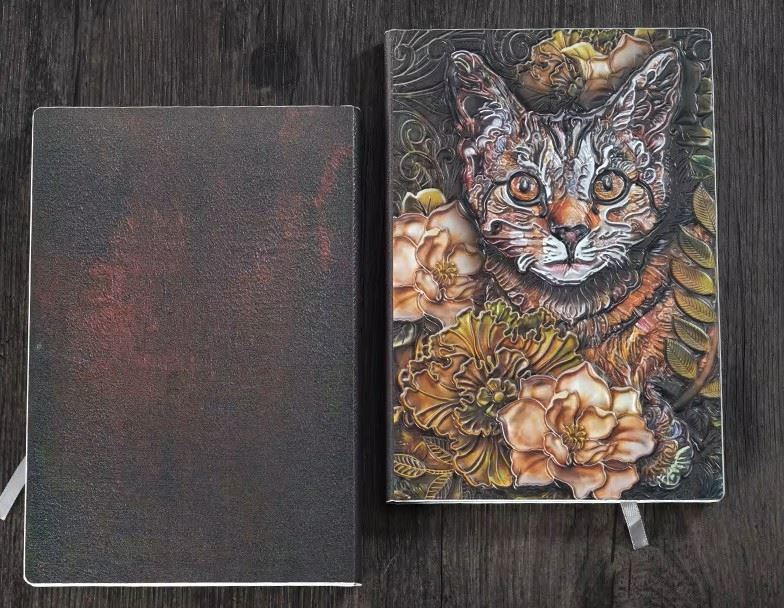 Multicolour Cat & Flower - A5 Hardback Journal