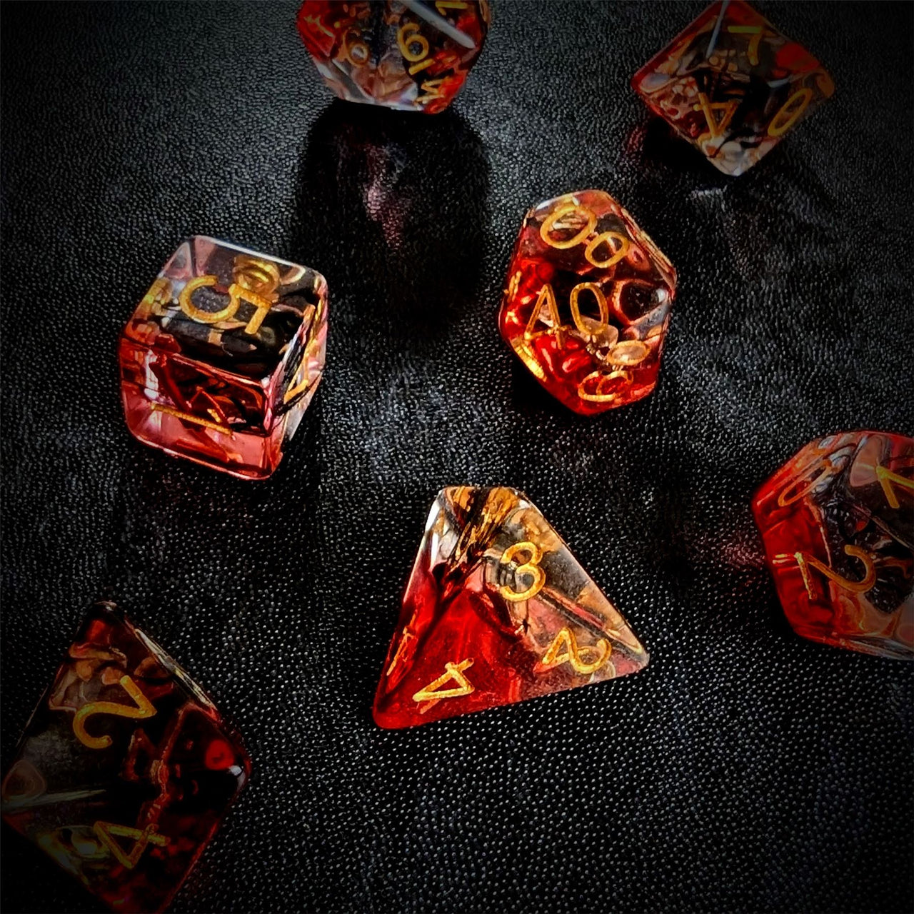 Axe in Clear & Red Resin - 7pcs RPG Full Dice Set