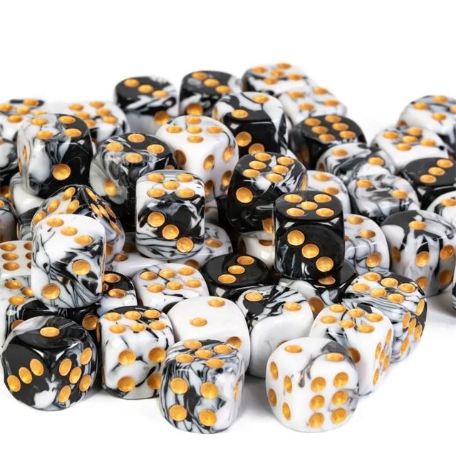 16mm White & Black Acrylic  - 6pcs D6 RPG Dice Set