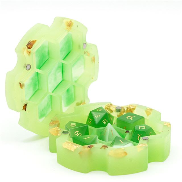 Frosted Gold & Green Resin with 7 Slots - Dice Storage