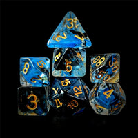 Thumbnail for Blue & Black Swirl in Clear Resin - 7pcs RPG Full Dice Set