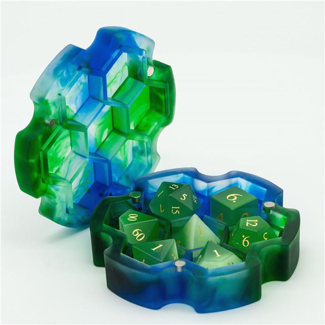 Frosted Blue & Green Resin with 7 Slots - Dice Storage