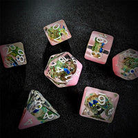 Thumbnail for Peacock in Clear & Pink Resin - 7pcs RPG Full Dice Set