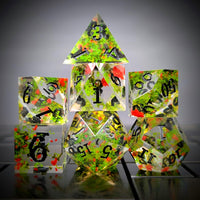 Thumbnail for 7pcs Dice Sharp Filled Black Font Flowers Red Green Clear