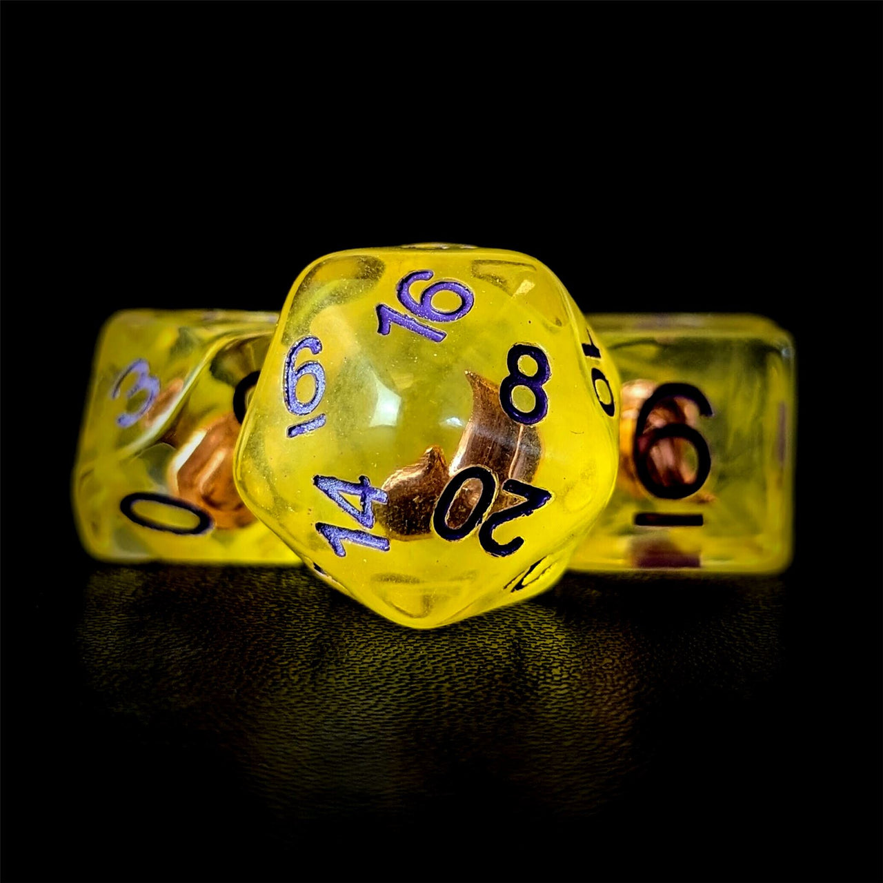 Fire in Clear & Yellow Resin - 7pcs RPG Full Dice Set