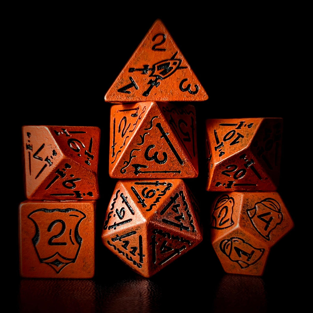 7pcs RPG Full Dice Set - Black Pattern on Red Resin