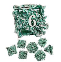 Thumbnail for 7pcs Dice Metal Hollow Dragons Head Nickel Font Green