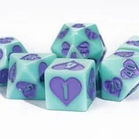 Thumbnail for 7pcs Dice Resin Pattern Hearts Purple Font Mint Green