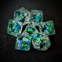 Thumbnail for Blue & Cyan Bead in Clear Resin - 7pcs RPG Full Dice Set