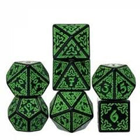 Thumbnail for Green Celtic Knot on Black Acrylic - 7pcs RPG Full Dice Set