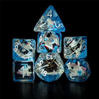 Thumbnail for Unicorn in Clear & Blue Resin - 7pcs RPG Full Dice Set