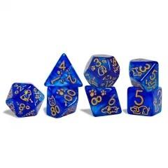 7pcs Dice Acrylic Pattern Dogs Gold Font Blue