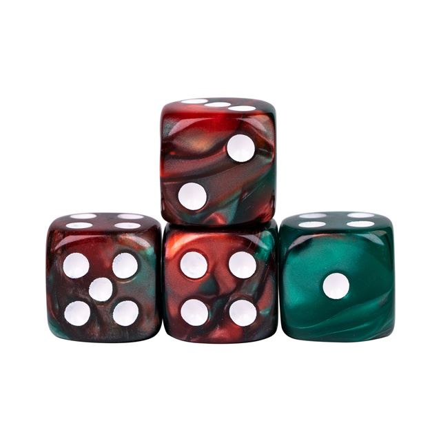 12mm Red & Green Acrylic - 10pcs D6 RPG Dice Set