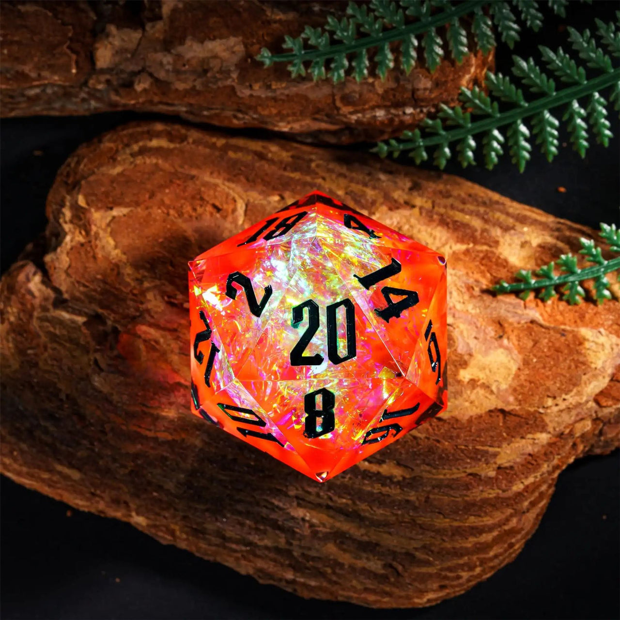 Candy in Clear & Orange with White Foil Sharp Resin - D20 RPG Dice