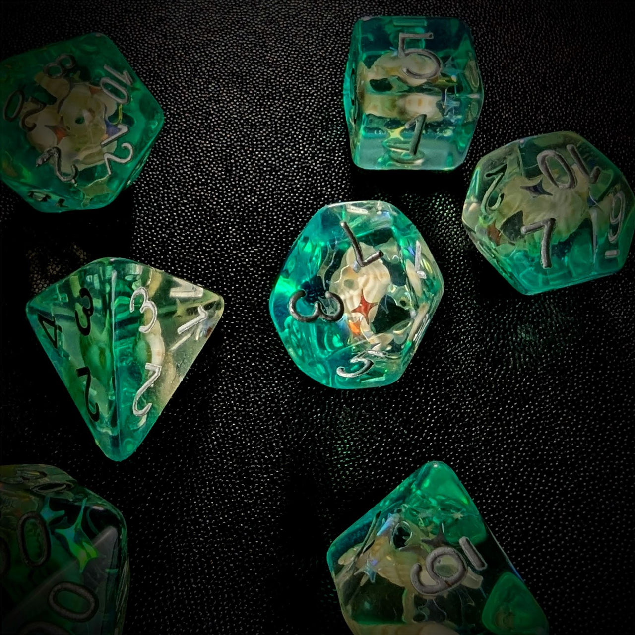 Shell in Clear & Teal Resin - 7pcs RPG Full Dice Set