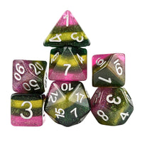 Thumbnail for Glitter Purple, Yellow & Green Resin - 7pcs RPG Full Dice Set