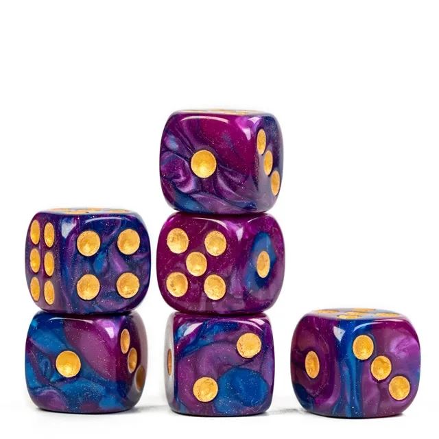 16mm Purple & Blue Acrylic  - 6pcs D6 RPG Dice Set