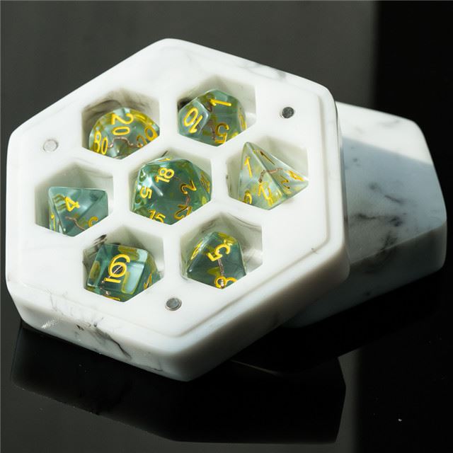 White Marble Resin with 7 Slots - Dice Storage