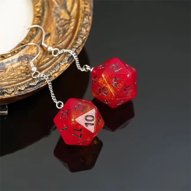 Red & Amber Resin Layered - D20 Earings