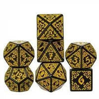 Thumbnail for Yellow Celtic Knot on Black Acrylic - 7pcs RPG Full Dice Set