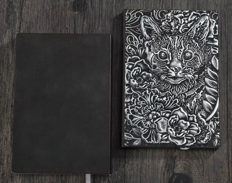 Silver Cat & Flower - A5 Hardback Journal