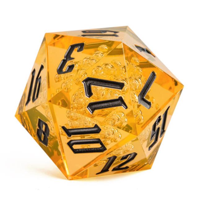 Bubbles in Clear & Yellow Sharp Acrylic with Box - D20 RPG Dice