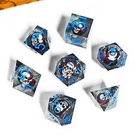 Thumbnail for Skull & Roses in Clear Filled Sharp Resin - 7pcs RPG Dice Set
