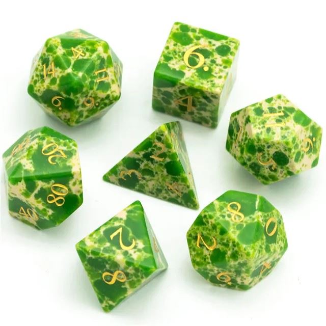 Splatter on Green Turquoise Gemstone - 7pcs RPG Dice Set