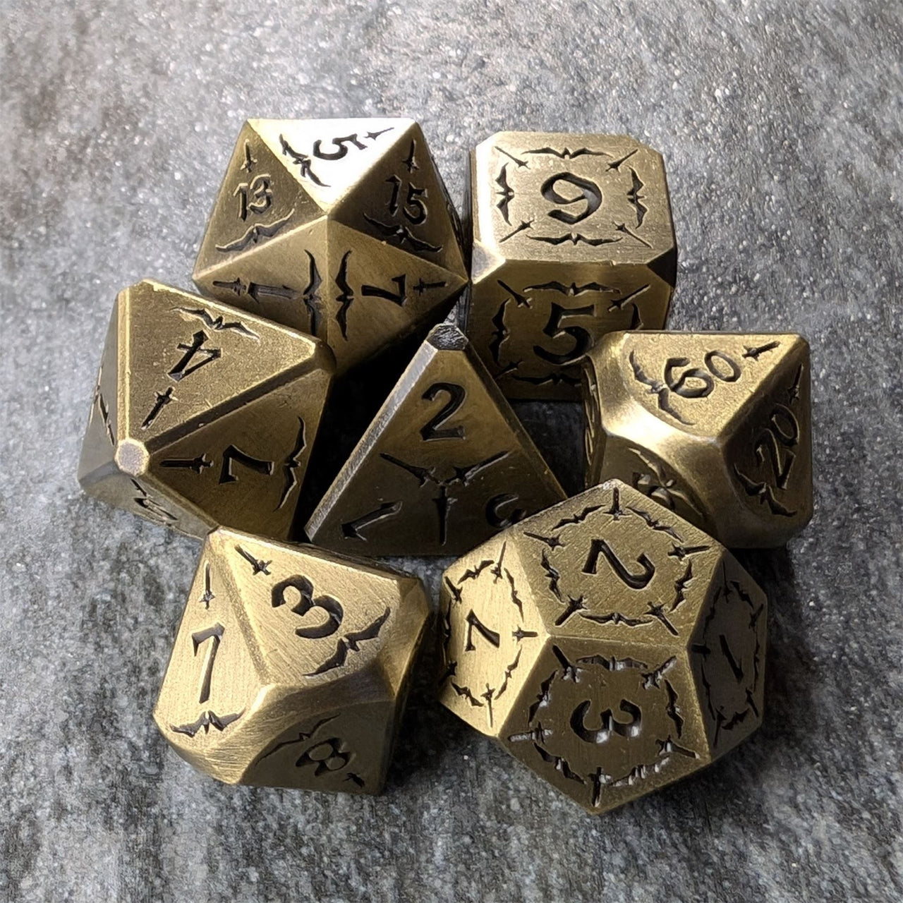 Black Sword in Gold Metal - 7pcs RPG Dice Set