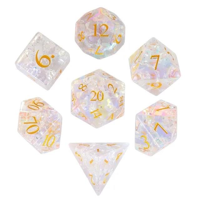 7pcs Dice Gem Glass Gold Font Cracked Prism Clear