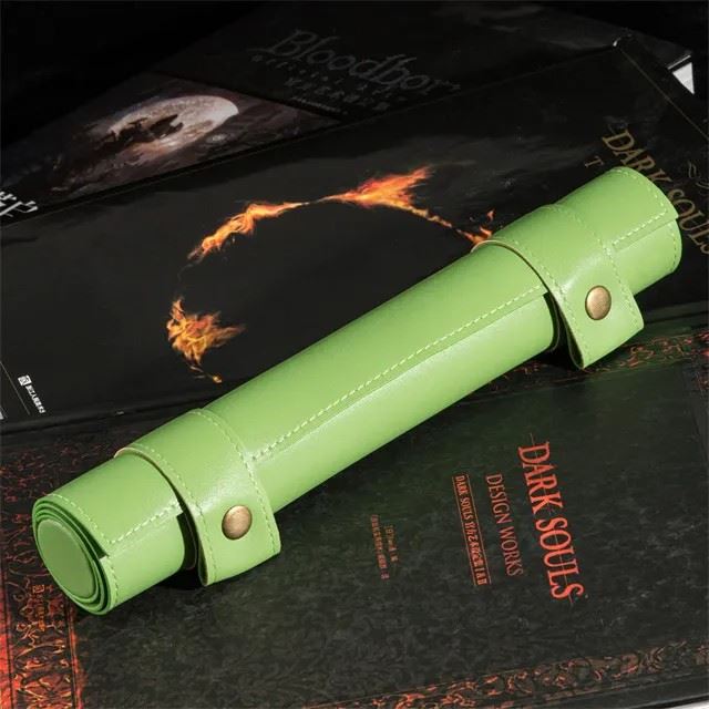 Green Velvet PU Leather Roll & Tray - Dice Storage