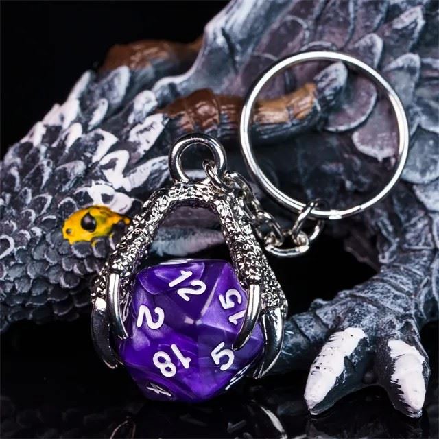 Silver & Purple Acrylic in Metal Claw - D20 Keyring