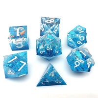 Thumbnail for Blue Swirl in Clear with Copper Foil Sharp Resin - 7pcs RPG Dice Set