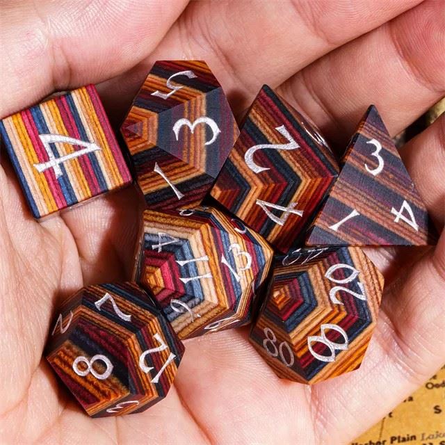 Layered Rainbow Wood - 7pcs RPG Dice Set