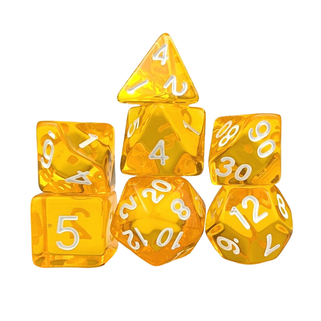 Clear Yellow Acrylic - 7pcs RPG Full Dice Set White Stack