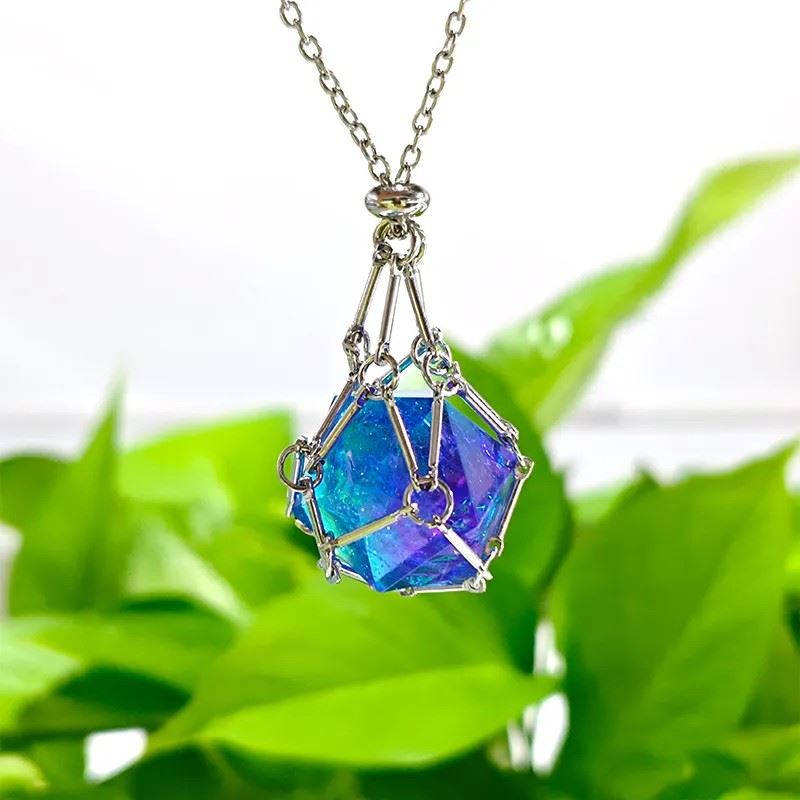 Blue & Purple with Silver Chain D20 Necklace