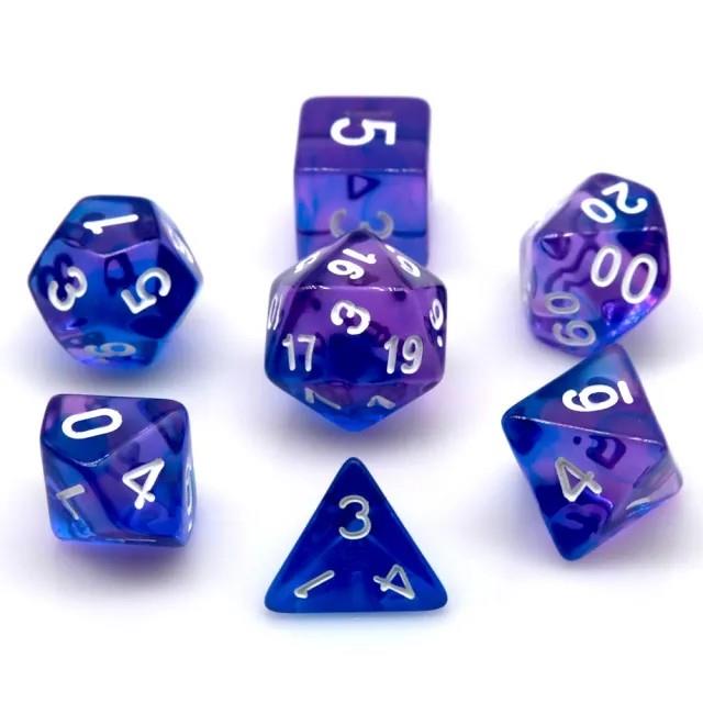 7pcs Dice Acrylic Clear White Font Purple Blue