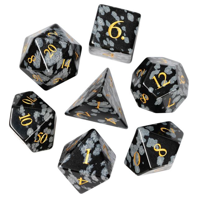 Splatter Black Snowflake Gemstone - 7pcs RPG Dice Set