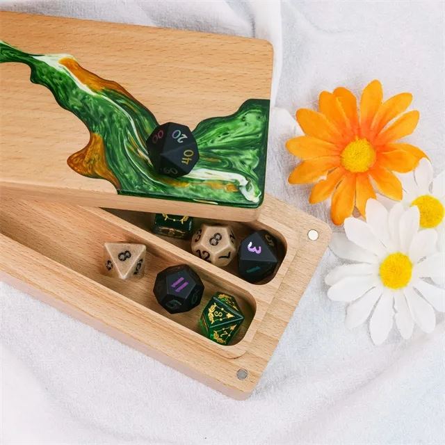 Green & Orange Resin on Beech Wood - Magnetic Dice Storage