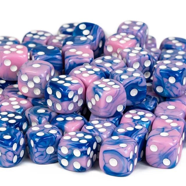 16mm Blue & Pink Acrylic  - 6pcs D6 RPG Dice Set